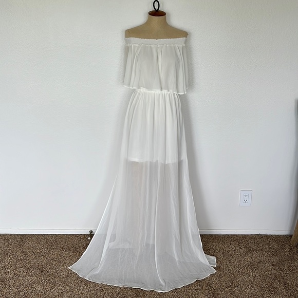 Show Me Your Mumu Hacienda Maxi Dress Wedding Cake Chiffon Size L - Picture 3 of 9